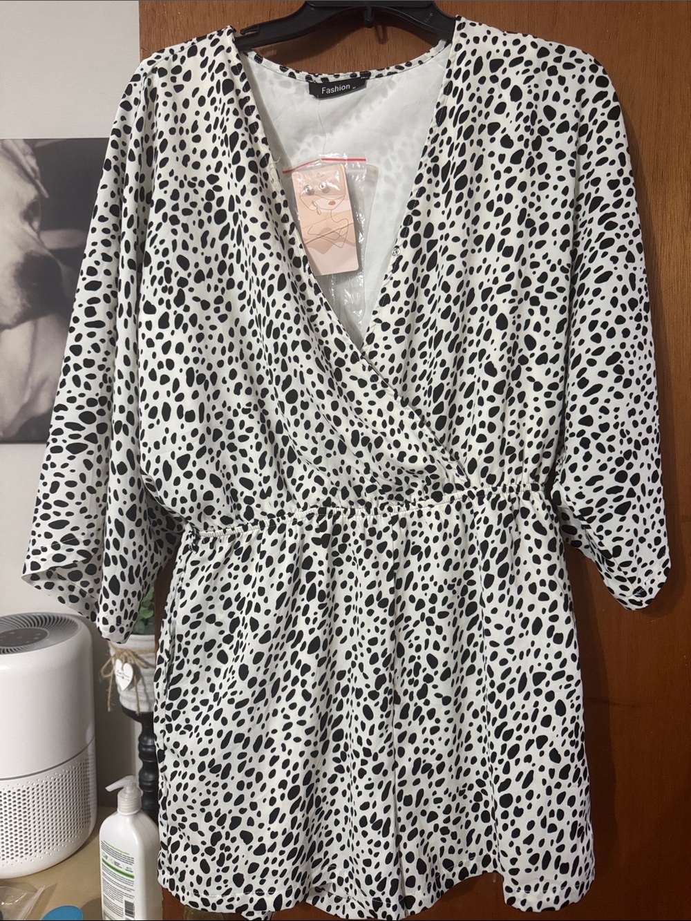 Black & White Dalmatian Print Wrap Romper